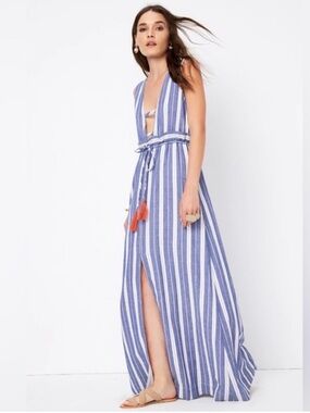 Tularosa Essie Maxi Dress in Indigo Stripe Sz M Bohemian Cotton Resort Wear